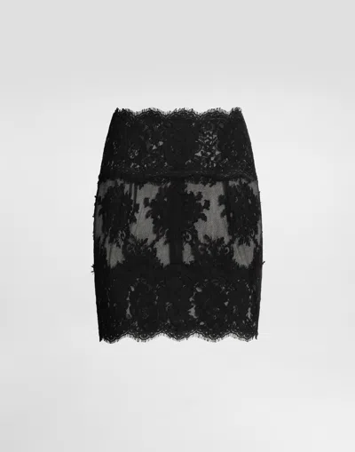 Dolce & Gabbana Short Skirt In Chantilly Lace In Black