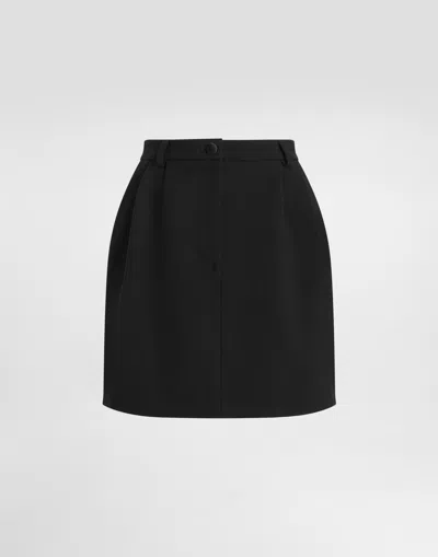 Dolce & Gabbana Short Skirt In Double Wool Crêpe In Black