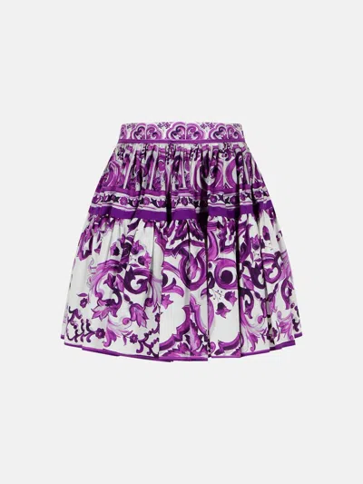 Dolce & Gabbana Short Skirt In Majolica Print Cotton Poplin