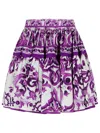 Dolce & Gabbana Violet Pleated Miniskirt With Rear Zip Closure And All-over Graphic Print In Purple
