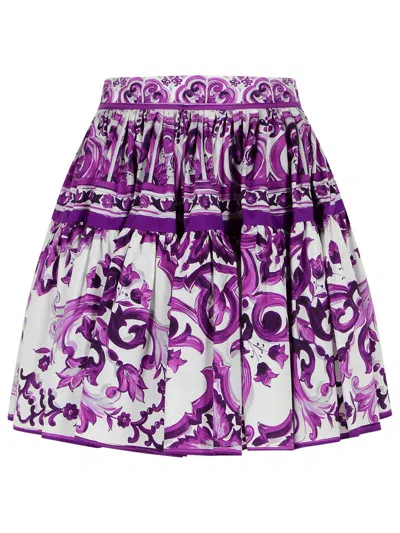 Dolce & Gabbana Short Cotton Skirt With Majolica Print Dolce E Gabbana In Purple