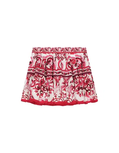 Dolce & Gabbana Kids' Short Skirt With Fuchsia Majolica Print In Pink
