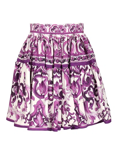 DOLCE & GABBANA SHORT SKIRT WITH MAIOLICA PRINT SKIRTS VIOLET