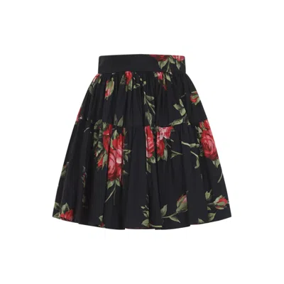 Dolce & Gabbana Short Skirt With Rose Bouquet Print In Black