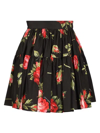 Dolce & Gabbana Black Mini Skirt With Floral Print Dolce E Gabbana