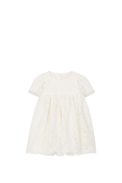 Dolce & Gabbana Babies' Short Sleeve Baptism Dress In Empire Cut Lace In White