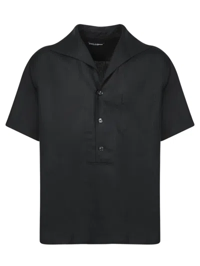 Dolce & Gabbana Half-sleeved Linen Shirt In Black