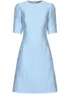 Dolce & Gabbana Floral Jacquard Matelasse Mini Dress With Dg Pin In Blue