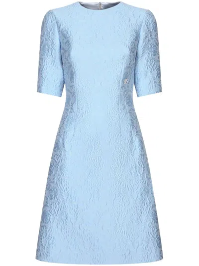 DOLCE & GABBANA SHORT-SLEEVE BROCADE MIDI DRESS