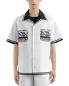 Dolce & Gabbana Short Sleeve Shirt With Contrast Collar And Graphic Print In Black