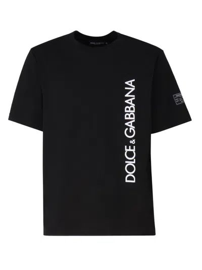 Dolce & Gabbana Short Sleeve Cotton T-shirt With Dolce&amp;gabbana Vertical Logo Print In Black