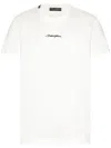 Dolce & Gabbana White Crewneck T-shirt With Signature Logo In Cotton Man In White