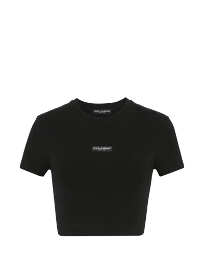 Dolce & Gabbana Short Sleeve Crinkled Neck T-shirt - Size 38 In Nero