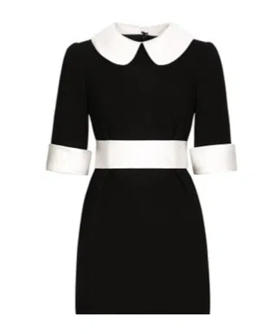 Dolce & Gabbana Peter Pan-collar Short-sleeve Belted Crepe Mini Dress In Black