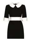 Dolce & Gabbana Peter Pan-collar Short-sleeve Belted Crepe Mini Dress In Black