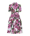 Dolce & Gabbana Pink Crewneck Dress With Logo Lettering Detail On The Front And All-over Floral Motif In Cotton Woma In Multicolor