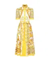 Dolce & Gabbana Maiolica Belted Pleated Printed Cotton-poplin Midi Dress In Yellow