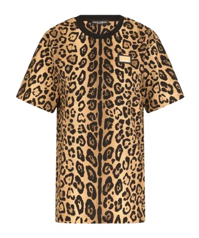 Dolce & Gabbana Short-sleeved Leopard-print Jersey T-shirt In Multicolor