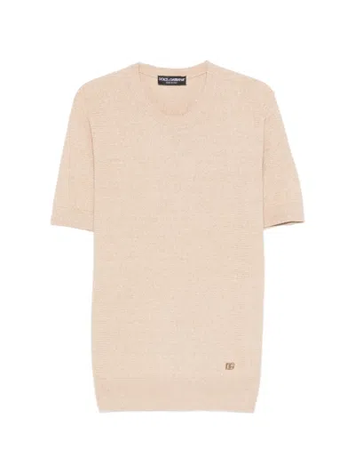Dolce & Gabbana Short-sleeve Logo-embroidery T-shirt In Neutral