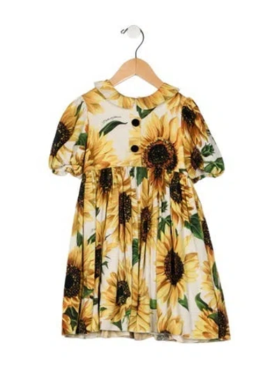 Pre-owned Dolce & Gabbana Babies' Short Sleeve Pattern Print Dress In Yellow