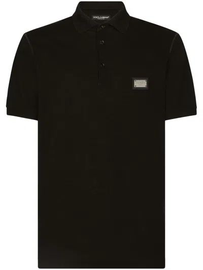 Dolce & Gabbana Short Sleeve Polo With Logo Plaque In Black