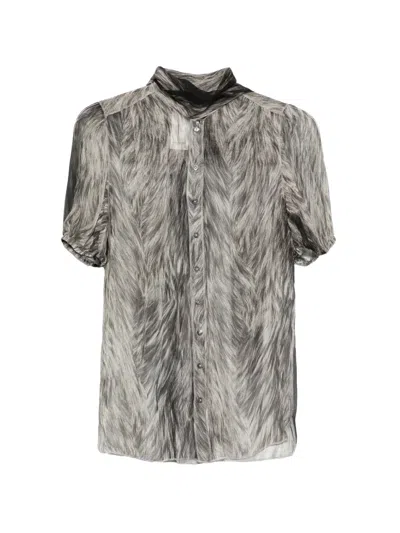 Pre-owned Dolce & Gabbana Short-sleeve Pussy-bow Shirt In Gray