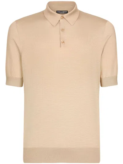 Dolce & Gabbana Poloshirt Aus Seide In Beige