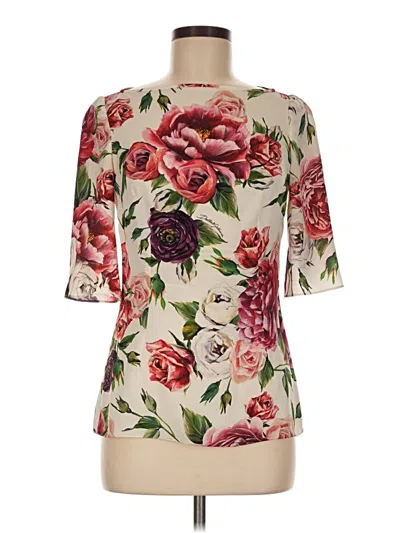 Pre-owned Dolce & Gabbana Short Sleeve Silk Top Ivory Open Neckline Tops