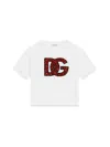 Dolce & Gabbana Girl's Rhinestone Embellished Interlocked Logo-print T-shirt In White