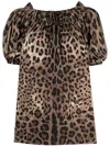 Dolce & Gabbana Short Sleeve Top In Poplin Leopard Print Clothing In Brown