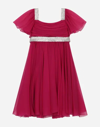 Dolce & Gabbana Short-sleeved Chiffon Dress In マルチカラー