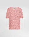 Dolce & Gabbana Dolce&gabbana Pink Lace T Shirt In Pink