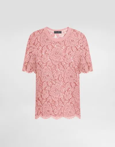 Dolce & Gabbana Short-sleeved Cordonetto Lace T-shirt In Pink