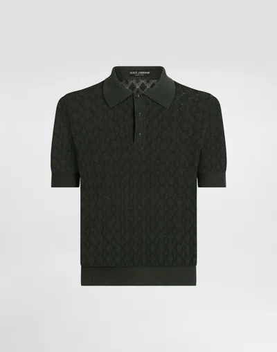Dolce & Gabbana Short-sleeved Cotton Openwork Polo-shirt In Green