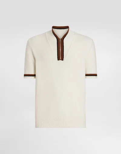 DOLCE & GABBANA SHORT-SLEEVED COTTON POLO-SHIRT WITH INLAY
