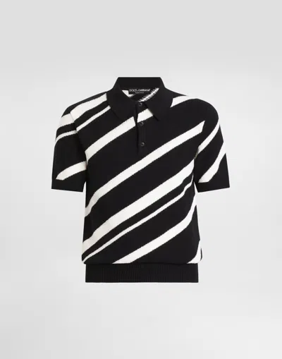 Dolce & Gabbana Short-sleeved Cotton Polo-shirt With Striped Inlay In Multicolor
