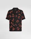 Dolce & Gabbana Short-sleeved Cotton Shirt With Coral Embroidery In Black