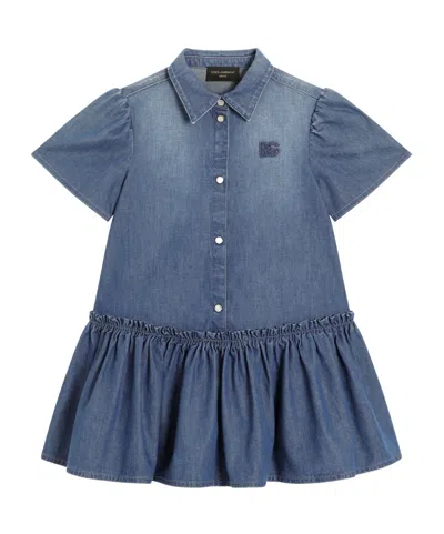 Dolce & Gabbana Short-sleeved Denim Dress In Blue