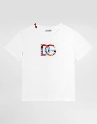 Dolce & Gabbana Short-sleeved Jersey T-shirt With Dg Patch In White