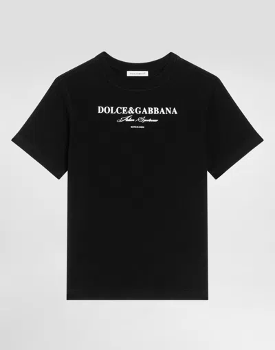 Dolce & Gabbana Kids' Short-sleeved Jersey T-shirt With Dolce&gabbana Print In Black