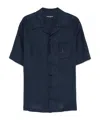 Dolce & Gabbana Blue Linen Short-sleeve Shirt With Pocket In Black