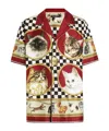 Dolce & Gabbana Cats Print Silk Bowling Shirt In Nude