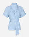 Dolce & Gabbana Short-sleeved Silk Satin Jacquard Pajama Shirt With Dg Logo In Purple