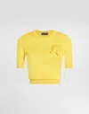 Dolce & Gabbana Short-sleeved Silk Sweater With Flower In Yellow