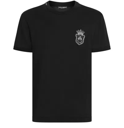 Dolce & Gabbana Black Cotton Heraldic Patch T-shirt