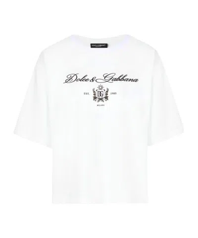 Dolce & Gabbana Monogram Embroidered Crewneck T-shirt In White
