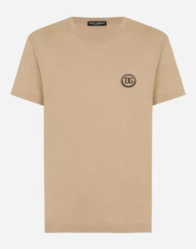 Dolce & Gabbana Crew-neck Embroidered-logo T-shirt In Neutral