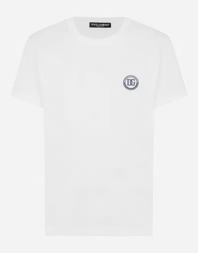 Dolce & Gabbana Short-sleeved T-shirt With Dg Embroidery In White
