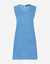 Dolce & Gabbana Sleeveless Crochet-knit Minidress In Turquoise