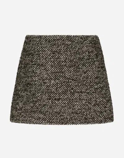 Dolce & Gabbana Short Speckled Tweed Skirt In Multicolor
